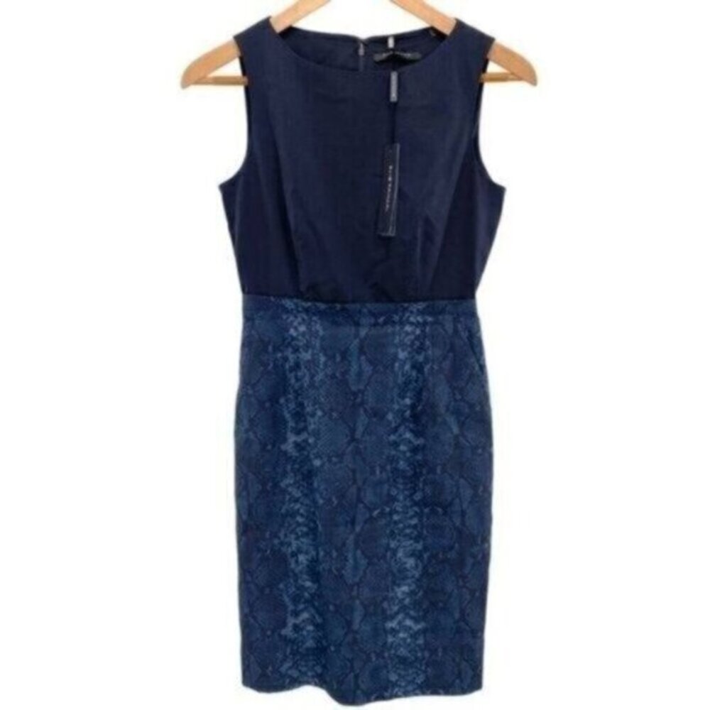 Elie Tahari Blue Snake Print Linen Harlow Dress